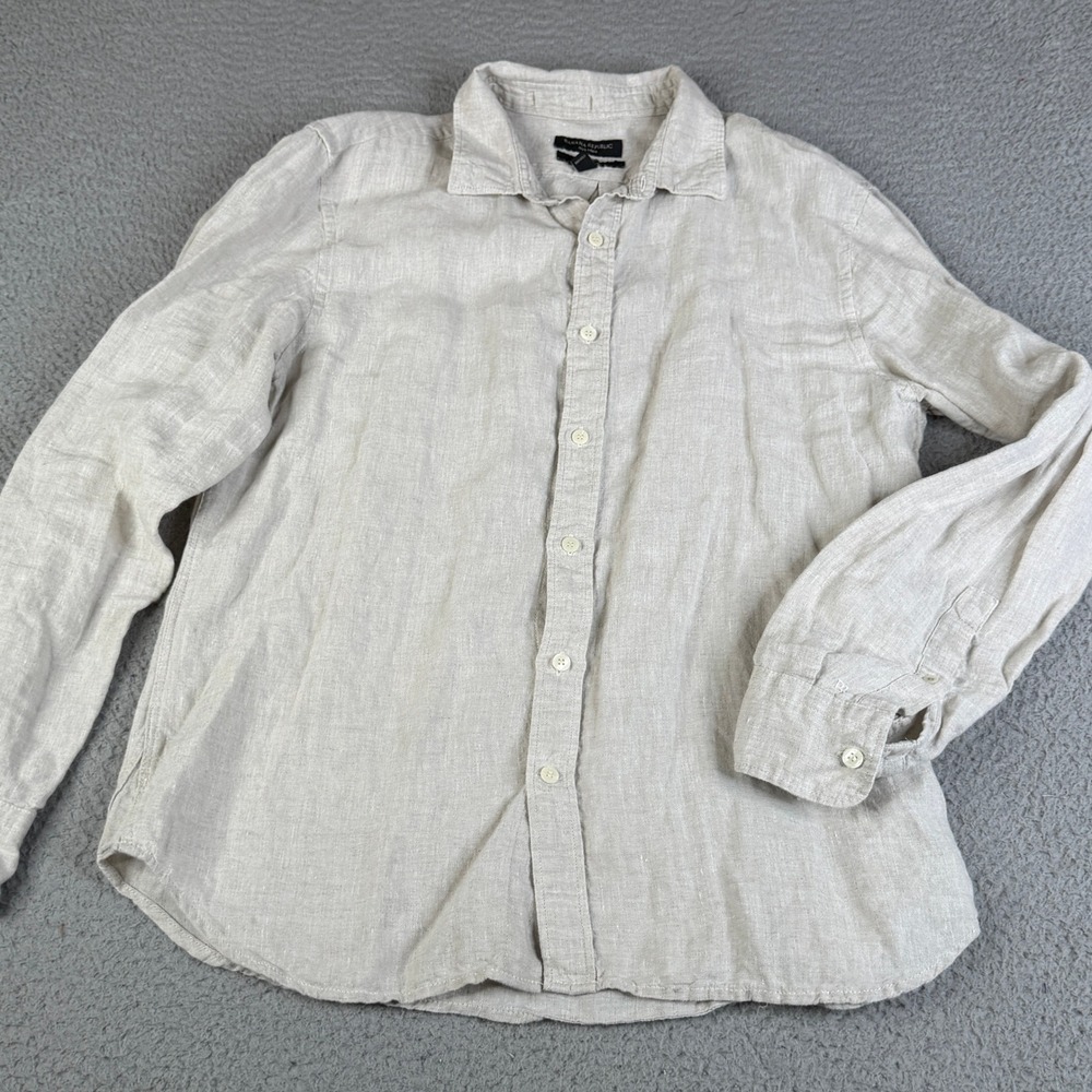 Banana Republic Shirt Mens M Beige Linen Standard Fit Long Sleeve Button Up